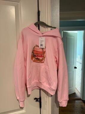 Lola and the boys Pink Nutella Graphic Hoodie with Gold Studded Chain Detail